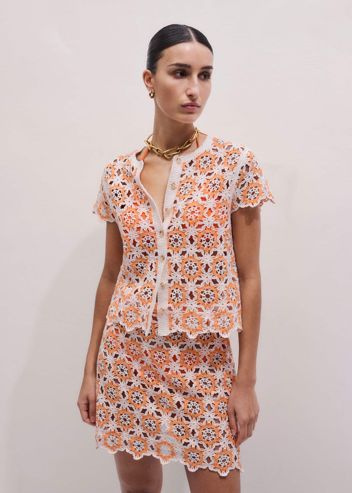 Floral Crochet Orange Beach Baby Tee | ME+EM Clothing