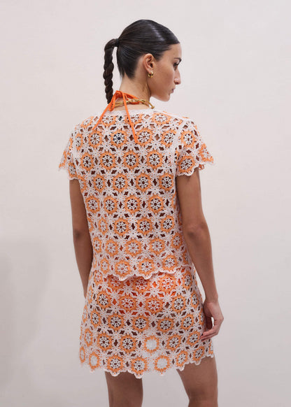 Floral Crochet Orange Beach Baby Tee | ME+EM Clothing