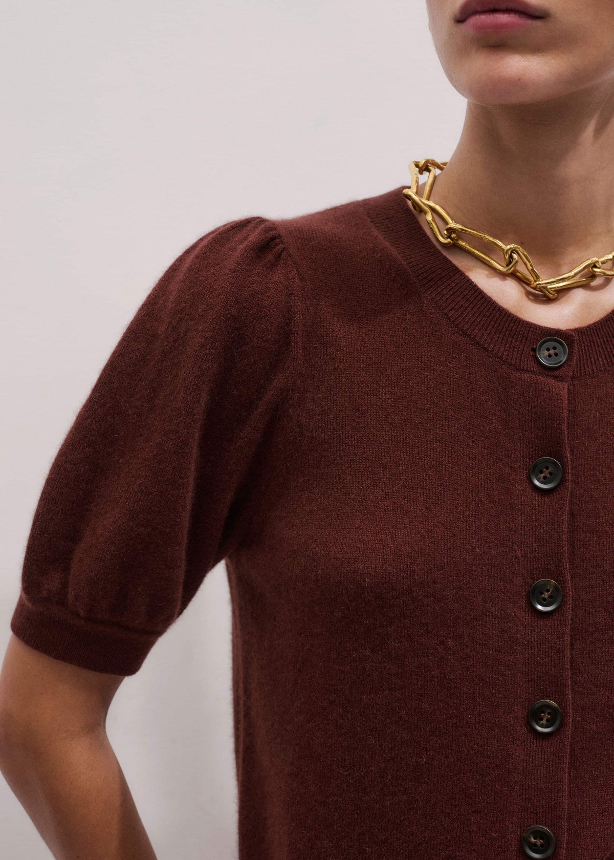 Cinnamon Brown Cashmere Feminine Sleeve Cardi | ME+EM Clothing