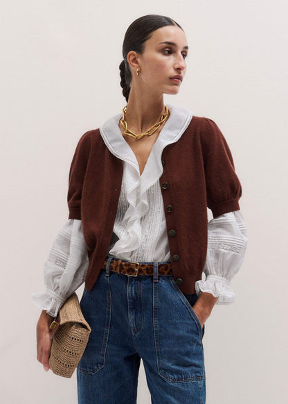 Cinnamon Brown Cashmere Feminine Sleeve Cardi | ME+EM Clothing