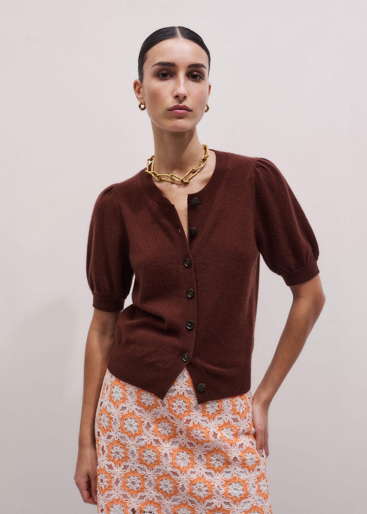 Cinnamon Brown Cashmere Feminine Sleeve Cardi | ME+EM Clothing