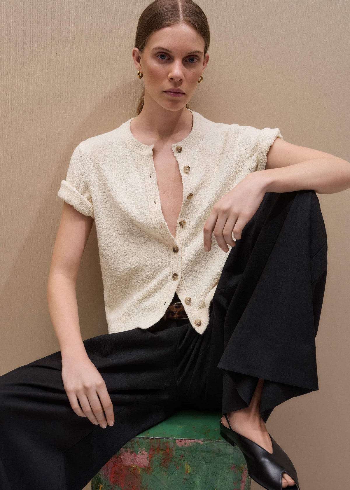 Cream Short Sleeve Cardigan | ME+EM Clothing