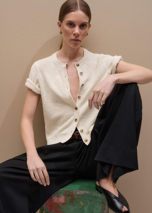 Cream Short Sleeve Cardigan | ME+EM Clothing