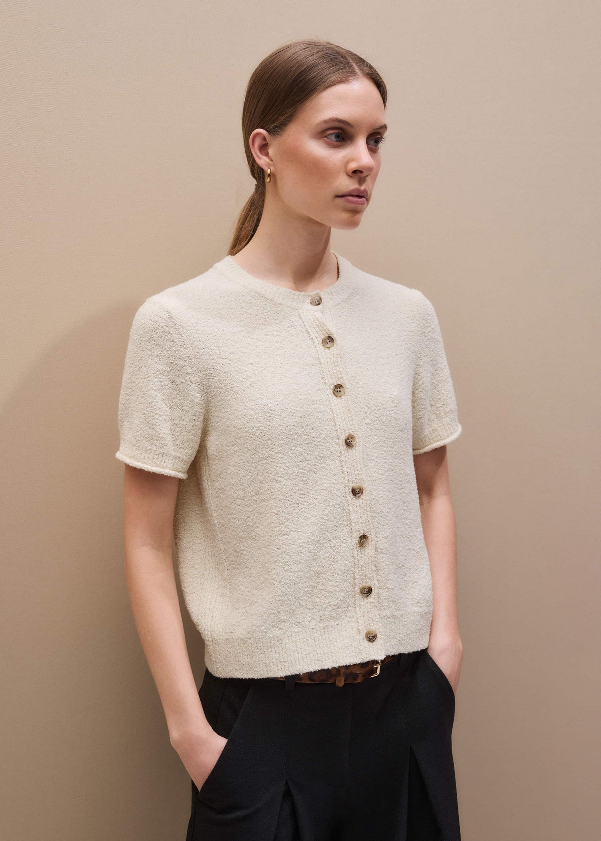 Cream Short Sleeve Cardigan | ME+EM Clothing