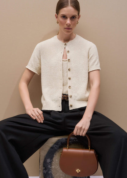Cream Short Sleeve Cardigan | ME+EM Clothing