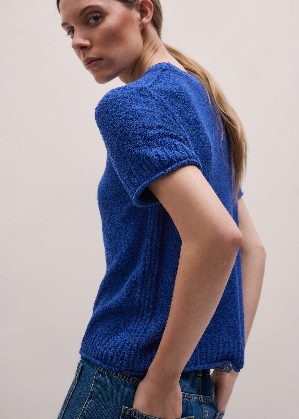 Blue Straight Knit Tee | ME+EM Clothing