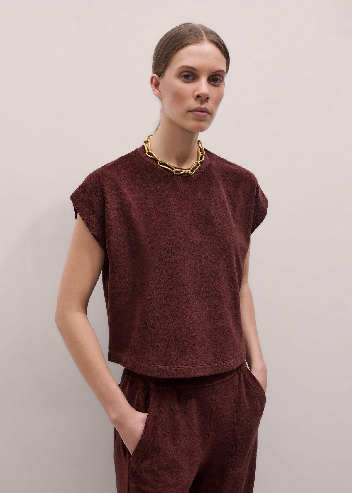 Cinnamon Brown Cap Sleeve Crop Tee | ME+EM Clothing