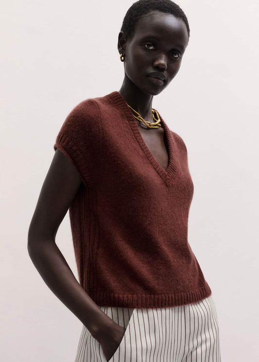 Cinnamon Brown V-Neck Baby Tee | ME+EM Clothing