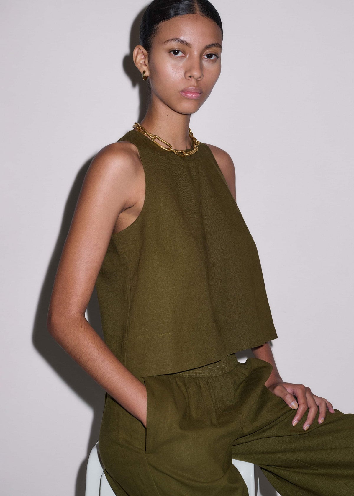 Olive Green Shell Crop Top | ME+EM Clothing
