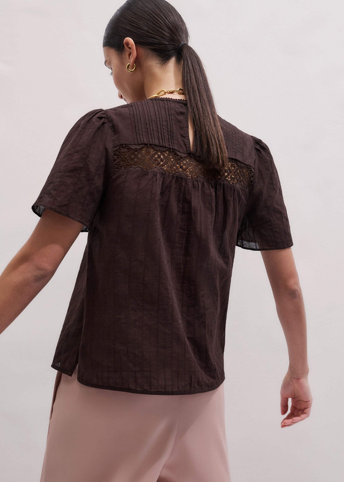 Brown Embroidered Cutout Tee | ME+EM Clothing