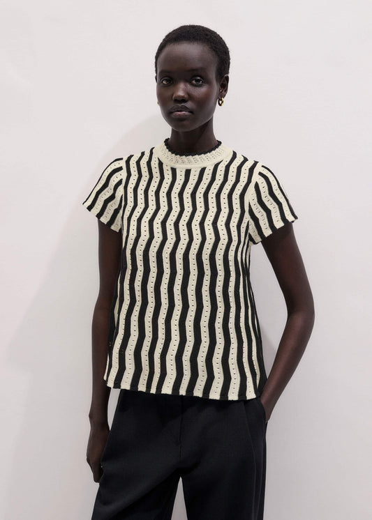 Cream Textured Pointelle Knit Swing Top | ME+EM Clothing