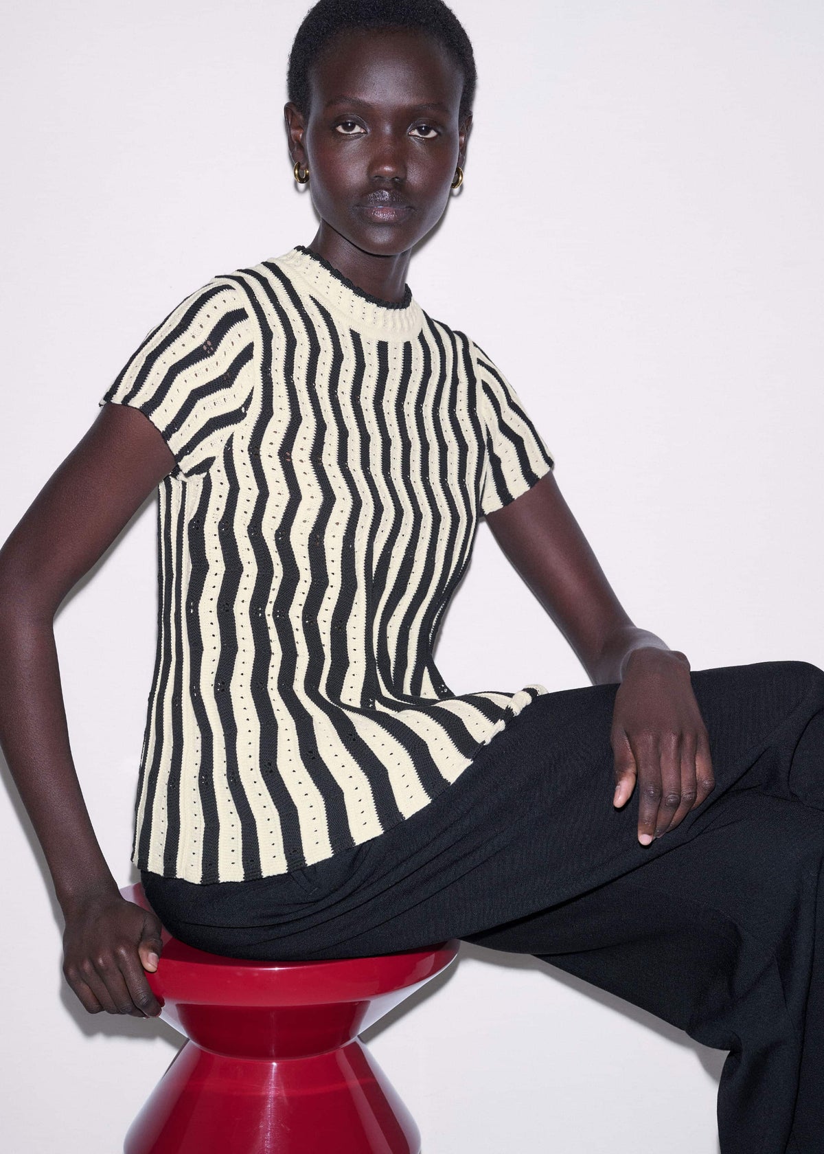 Cream Textured Pointelle Knit Swing Top | ME+EM Clothing