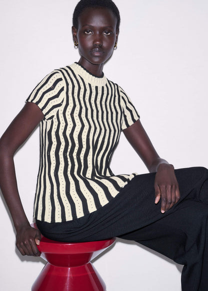 Cream Textured Pointelle Knit Swing Top | ME+EM Clothing