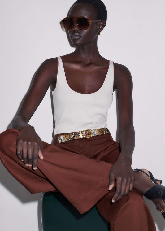 Cream Contrast Trim Slim Vest | ME+EM Clothing