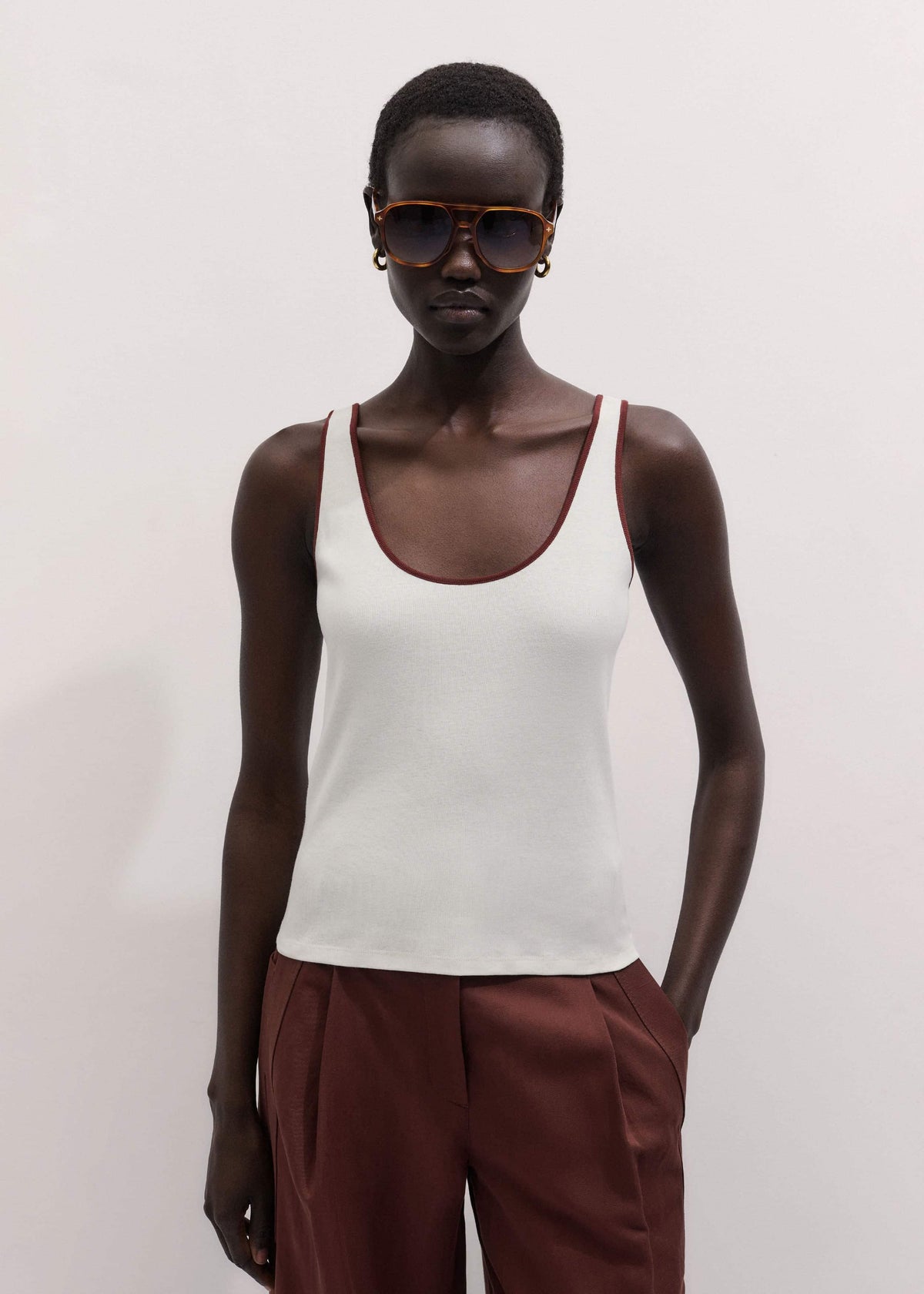 Cream Contrast Trim Slim Vest | ME+EM Clothing