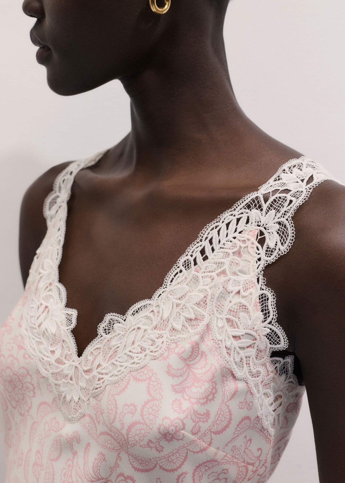 Cream Silk Satin Entangled Lace Trim Cami Top | ME+EM Clothing