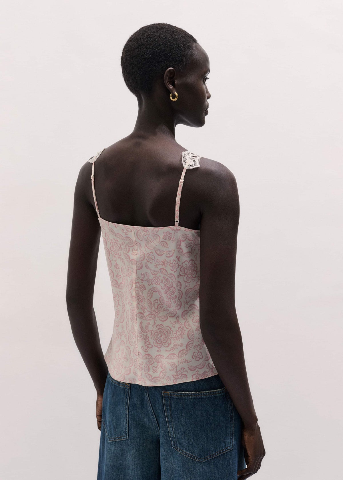 Cream Silk Satin Entangled Lace Trim Cami Top | ME+EM Clothing