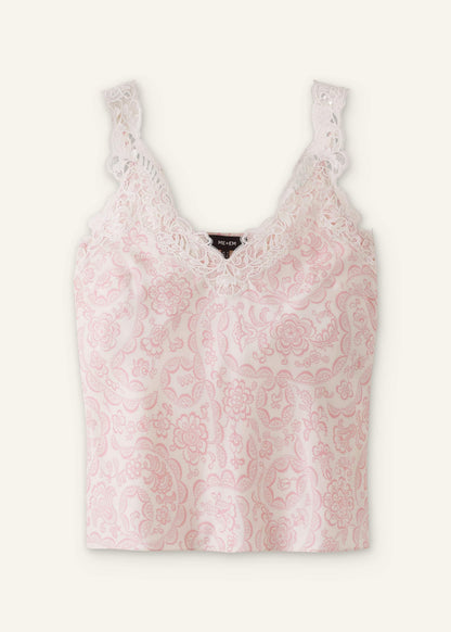 Cream Silk Satin Entangled Lace Trim Cami Top | ME+EM Clothing