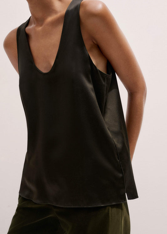 Olive Green Silk Satin Evening Tank Top | ME+EM Clothing