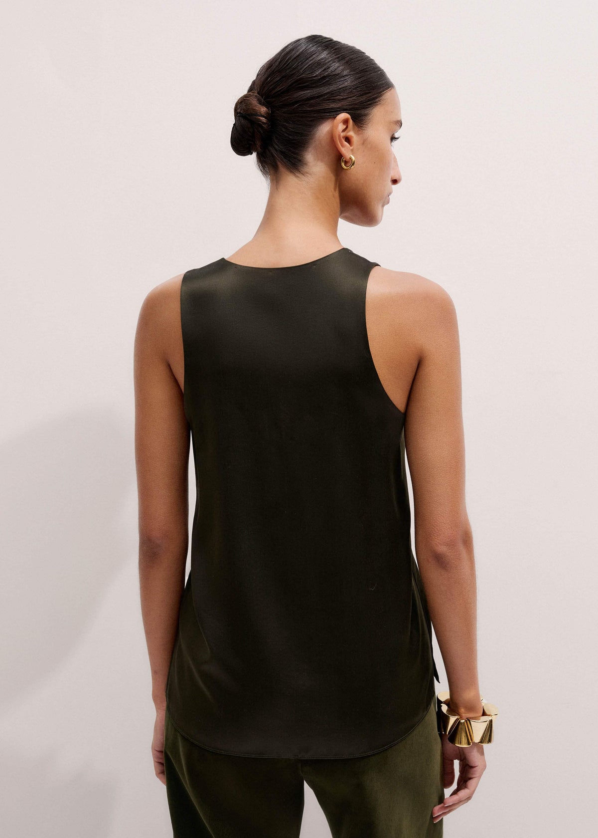 Olive Green Silk Satin Evening Tank Top | ME+EM Clothing