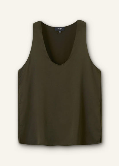 Olive Green Silk Satin Evening Tank Top | ME+EM Clothing
