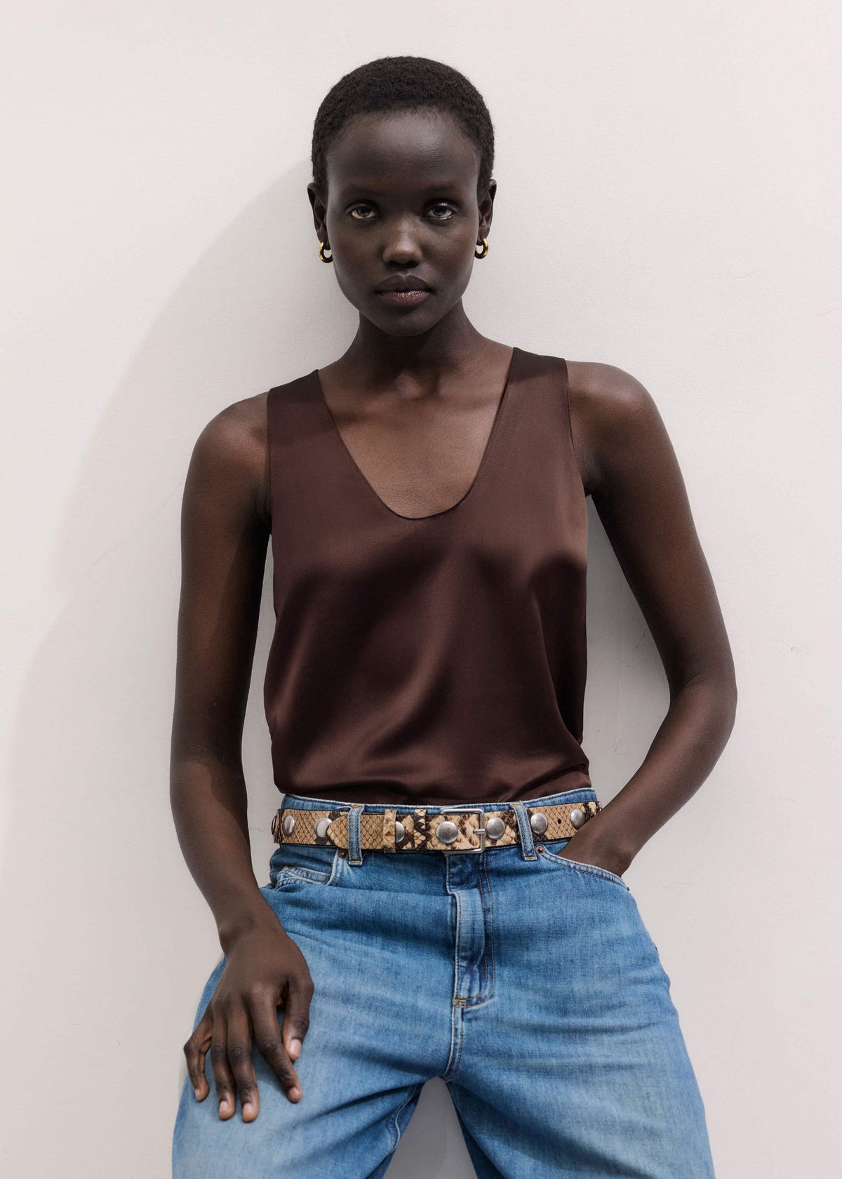 Brown Silk Satin Fluid Evening Tank | ME+EM Clothing