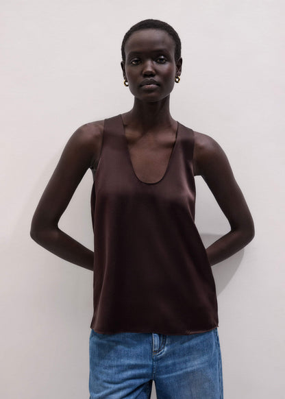 Brown Silk Satin Fluid Evening Tank | ME+EM Clothing