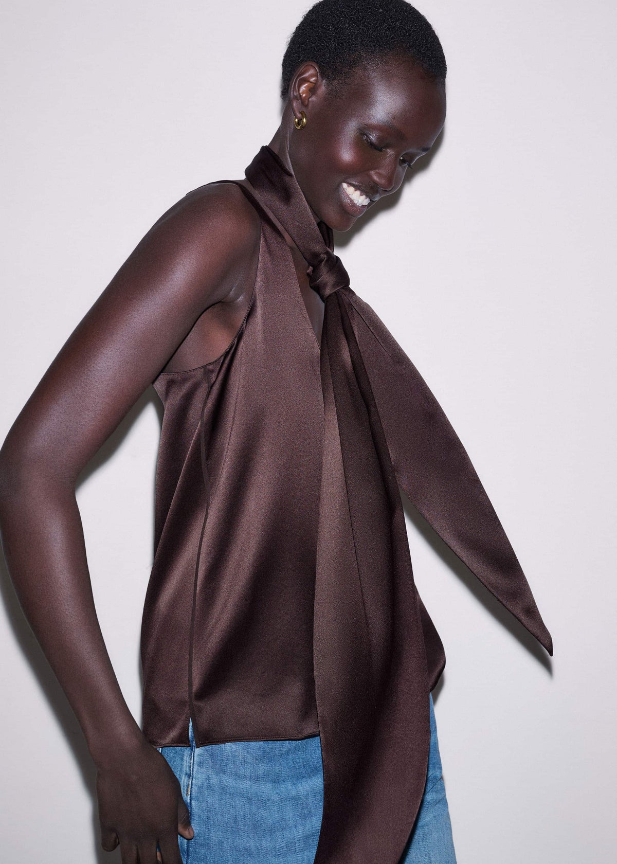 Brown Silk Satin Fluid Evening Tank | ME+EM Clothing