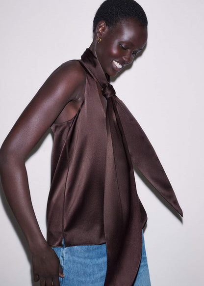 Brown Silk Satin Fluid Evening Tank | ME+EM Clothing