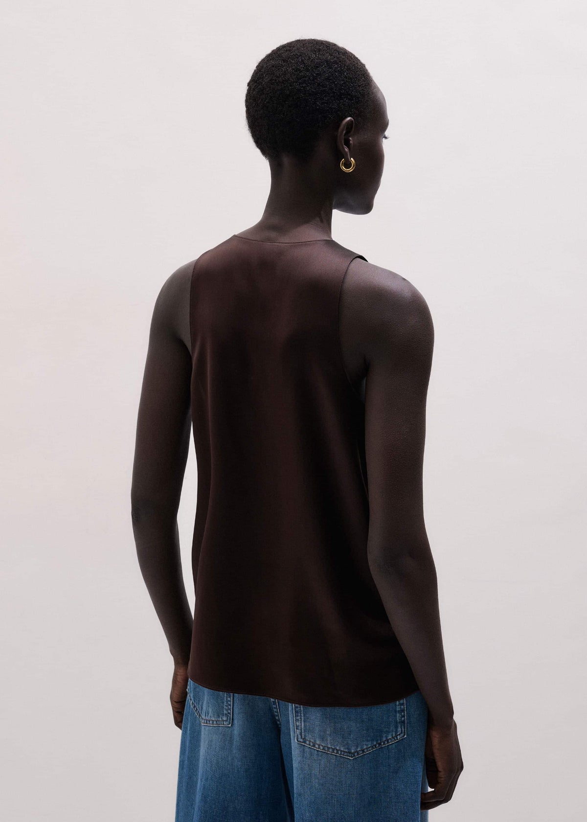 Brown Silk Satin Fluid Evening Tank | ME+EM Clothing
