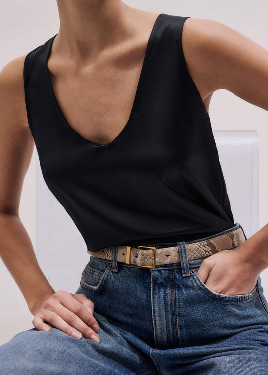 Black Silk Satin Evening Tank Top | ME+EM Clothing