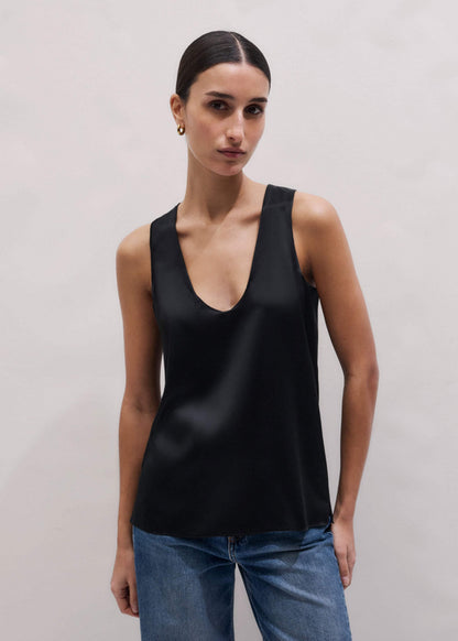 Black Silk Satin Evening Tank Top | ME+EM Clothing