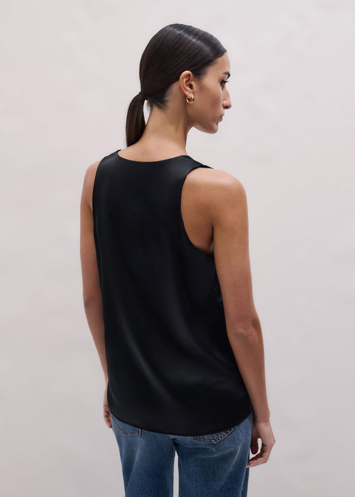Black Silk Satin Evening Tank Top | ME+EM Clothing