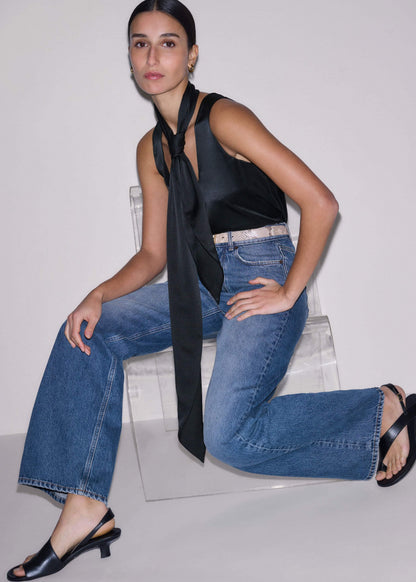 Black Silk Satin Evening Tank Top | ME+EM Clothing