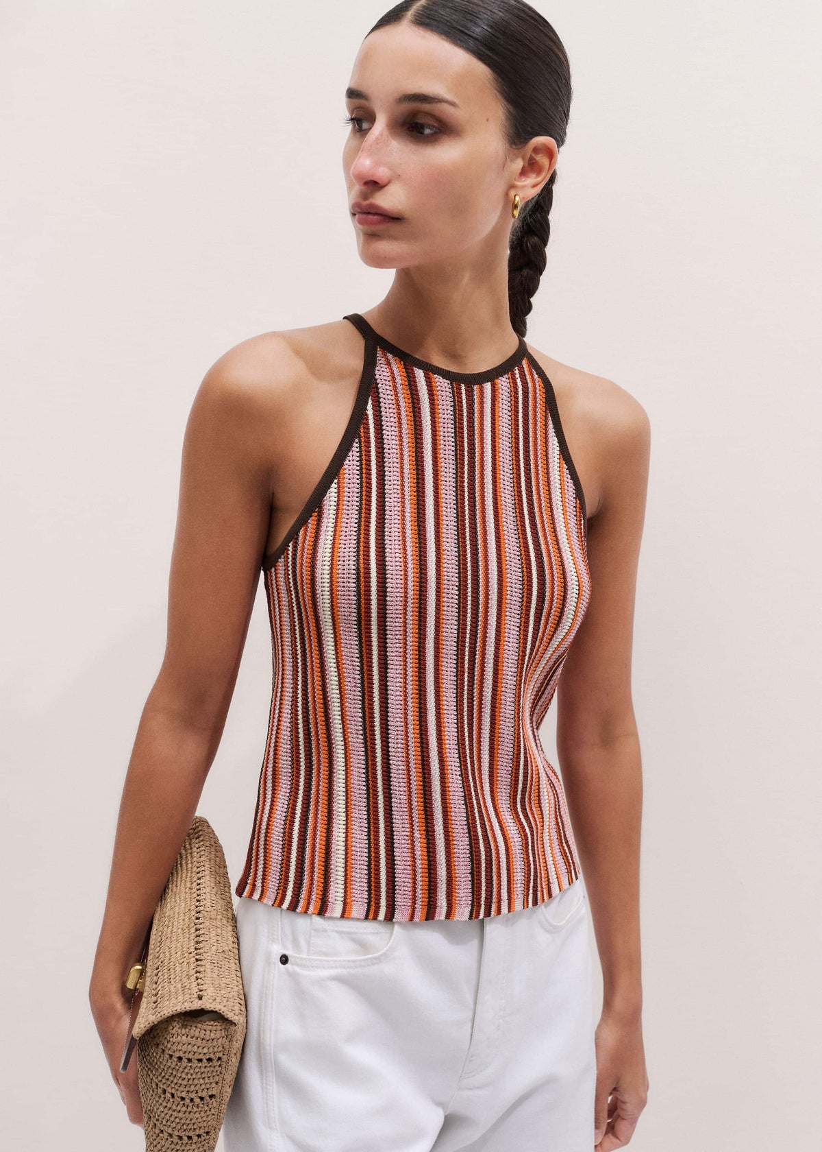 Cinnamon Brown Stripe Slim Knit Tank | ME+EM Clothing