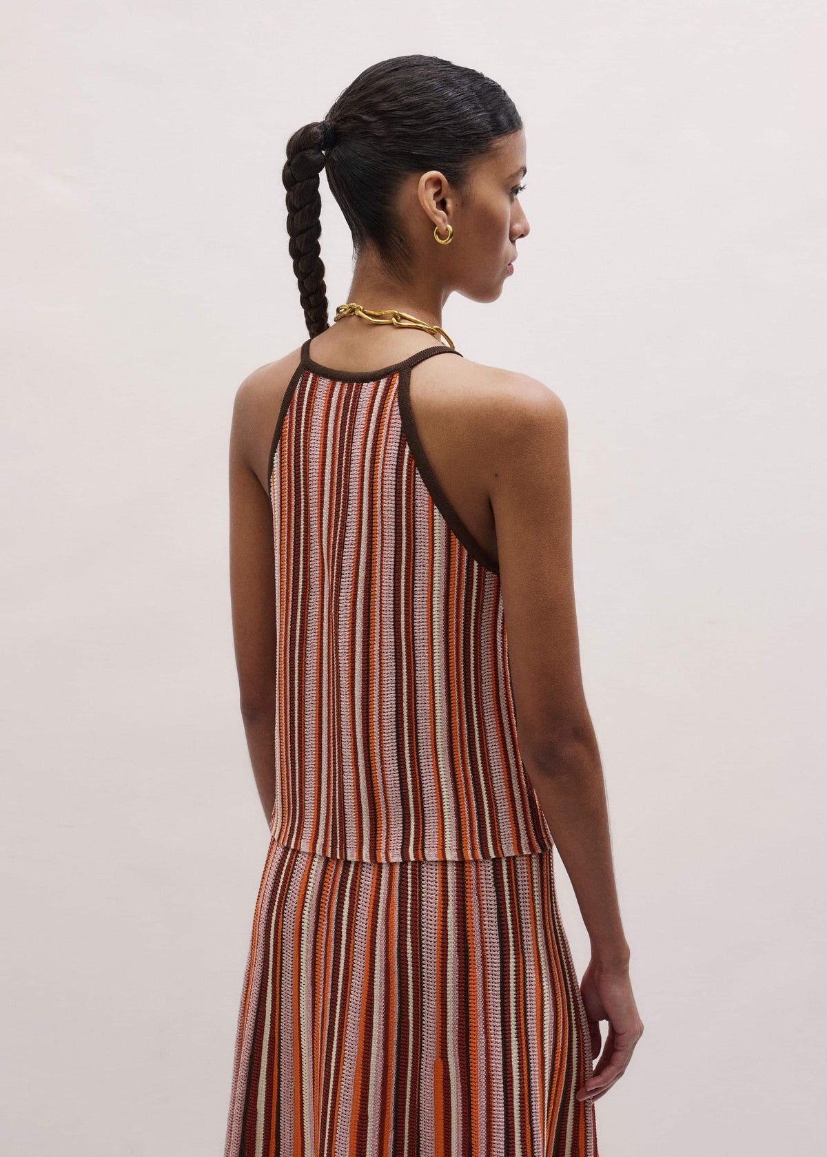 Cinnamon Brown Stripe Slim Knit Tank | ME+EM Clothing