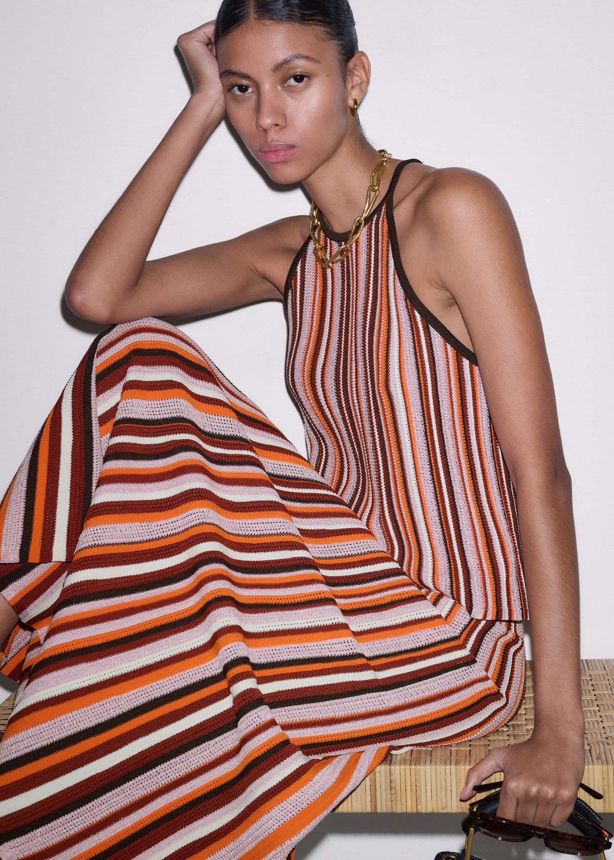 Cinnamon Brown Stripe Slim Knit Tank | ME+EM Clothing