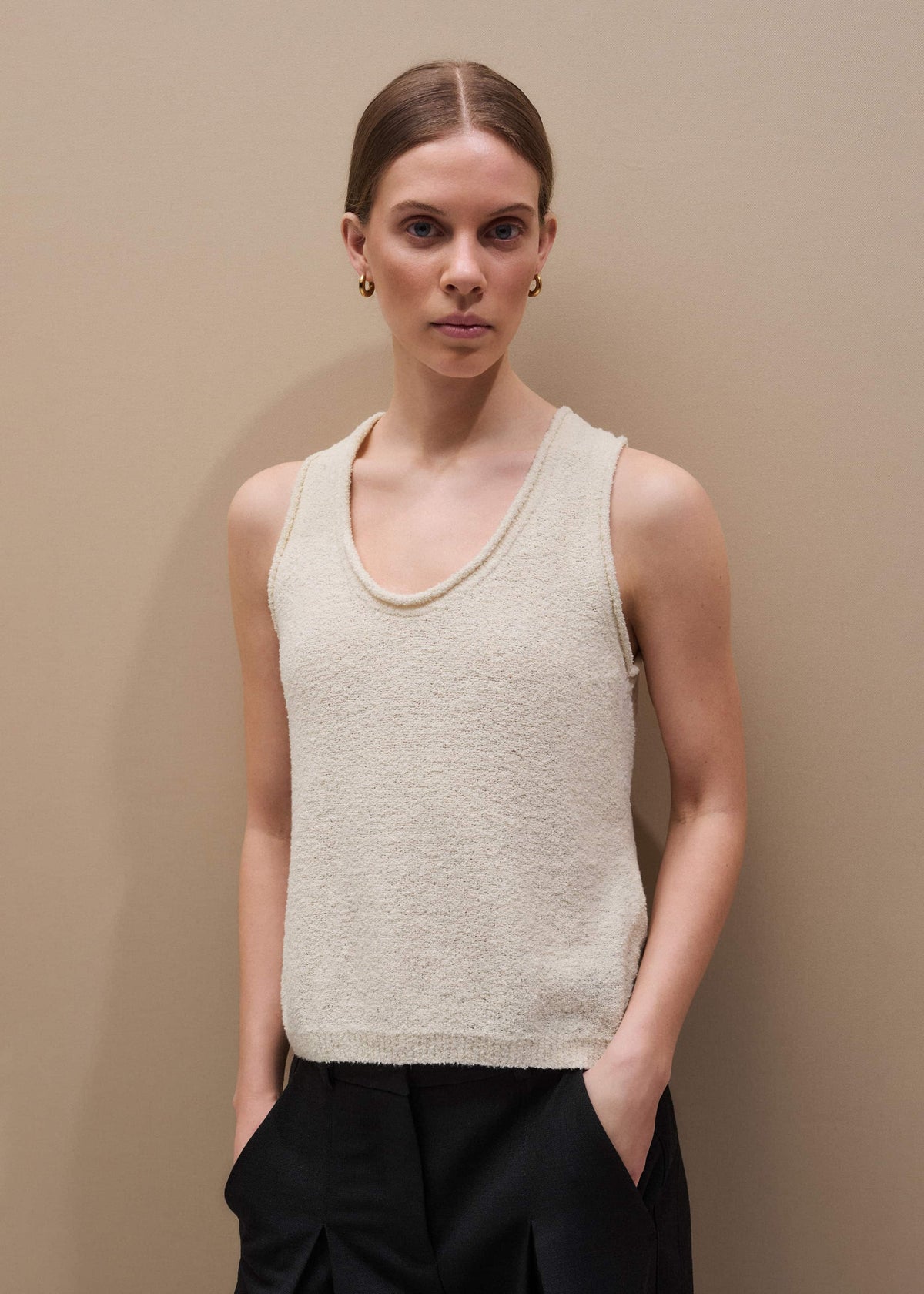 Cream Slim Knit Tank Top | ME+EM Clothing