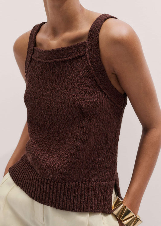 Cinnamon Brown Square Neck Knit Top | ME+EM Clothing