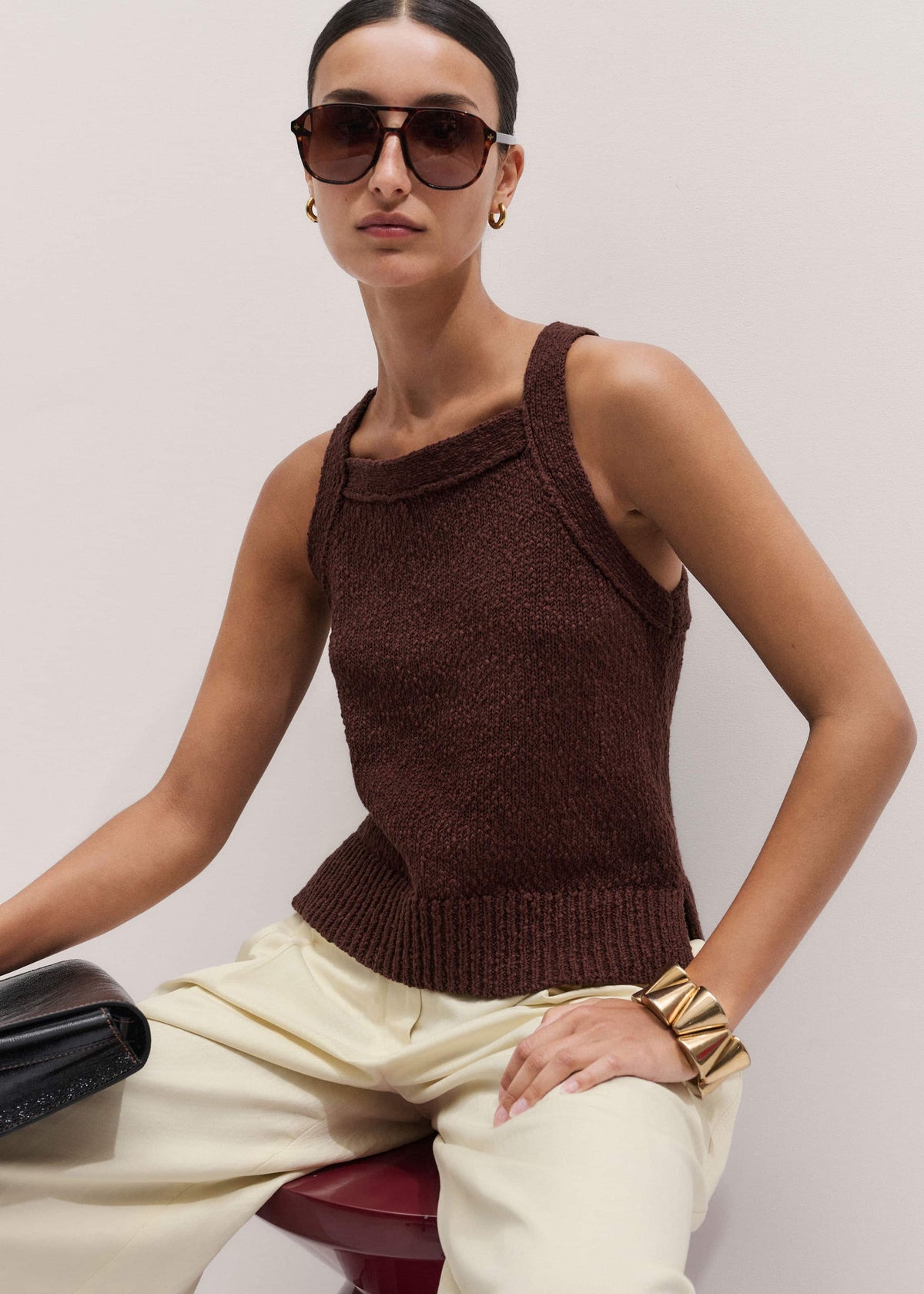 Cinnamon Brown Square Neck Knit Top | ME+EM Clothing