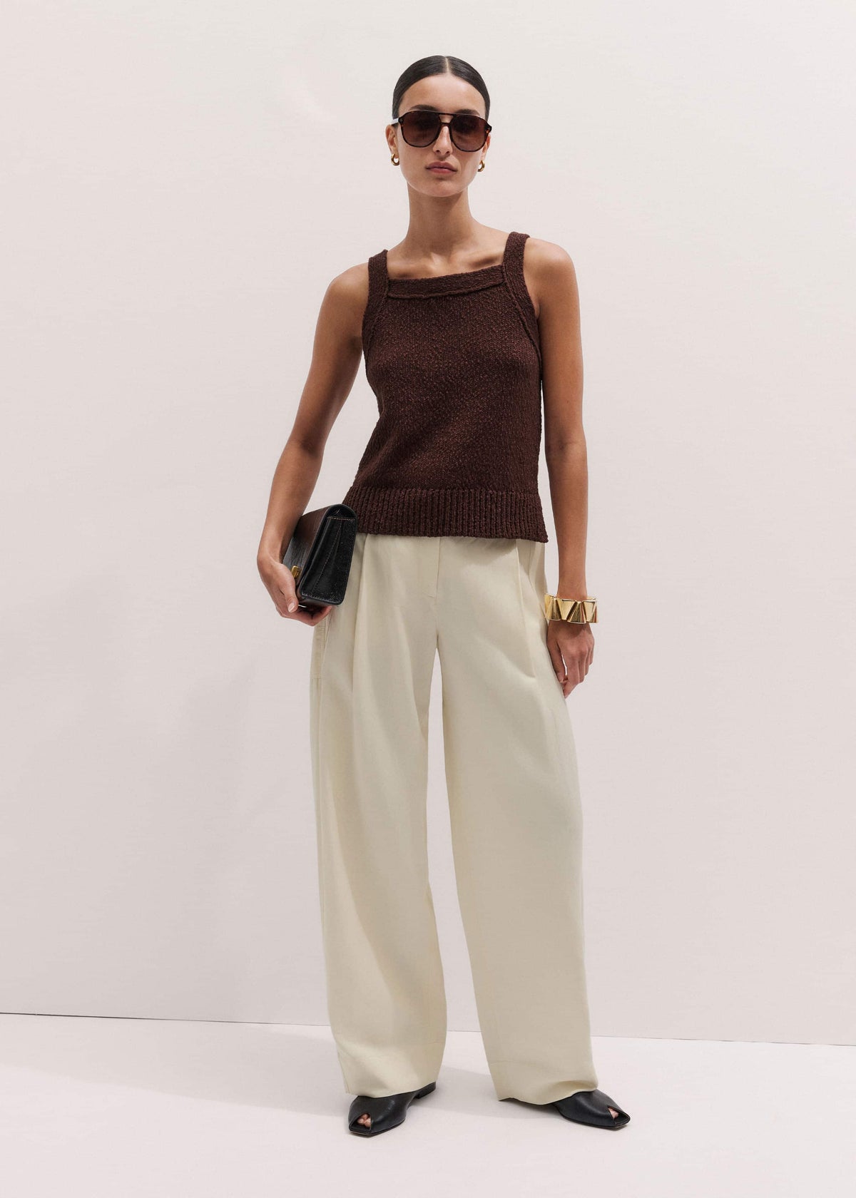 Cinnamon Brown Square Neck Knit Top | ME+EM Clothing