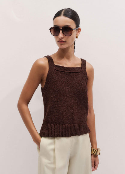 Cinnamon Brown Square Neck Knit Top | ME+EM Clothing