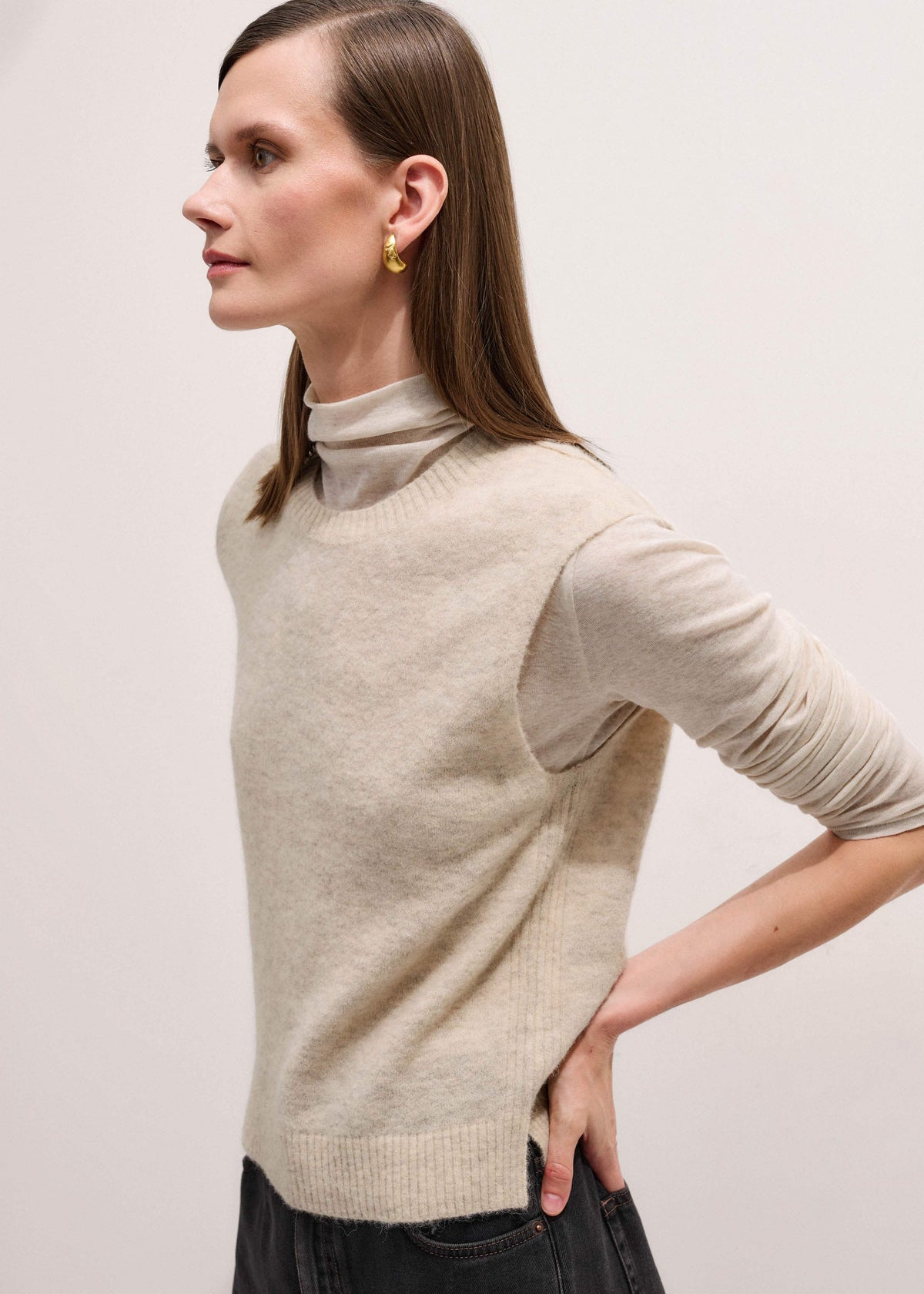 Cream Alpaca Blend Straight Knit Vest | ME+EM Clothing