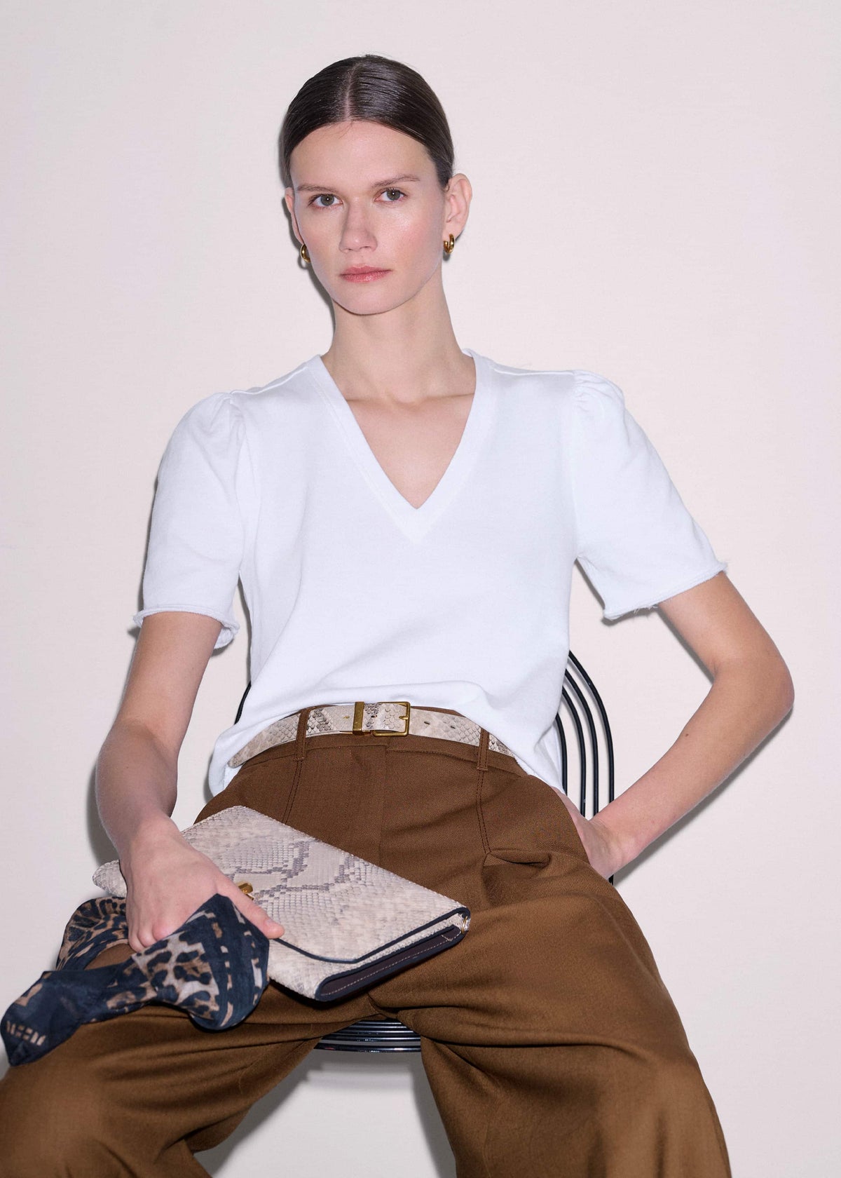 White Raw Edge V-Neck Swing Sweatshirt | ME+EM Clothing