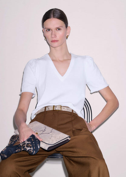 White Raw Edge V-Neck Swing Sweatshirt | ME+EM Clothing