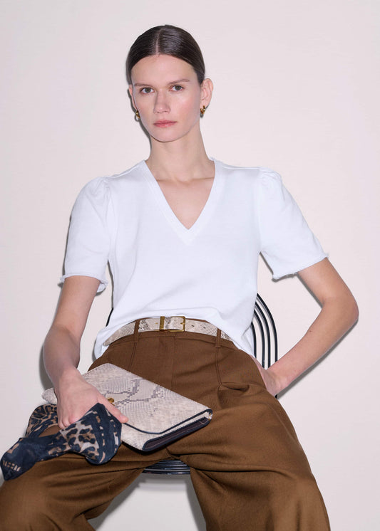 White Raw Edge V-Neck Swing Sweatshirt | ME+EM Clothing