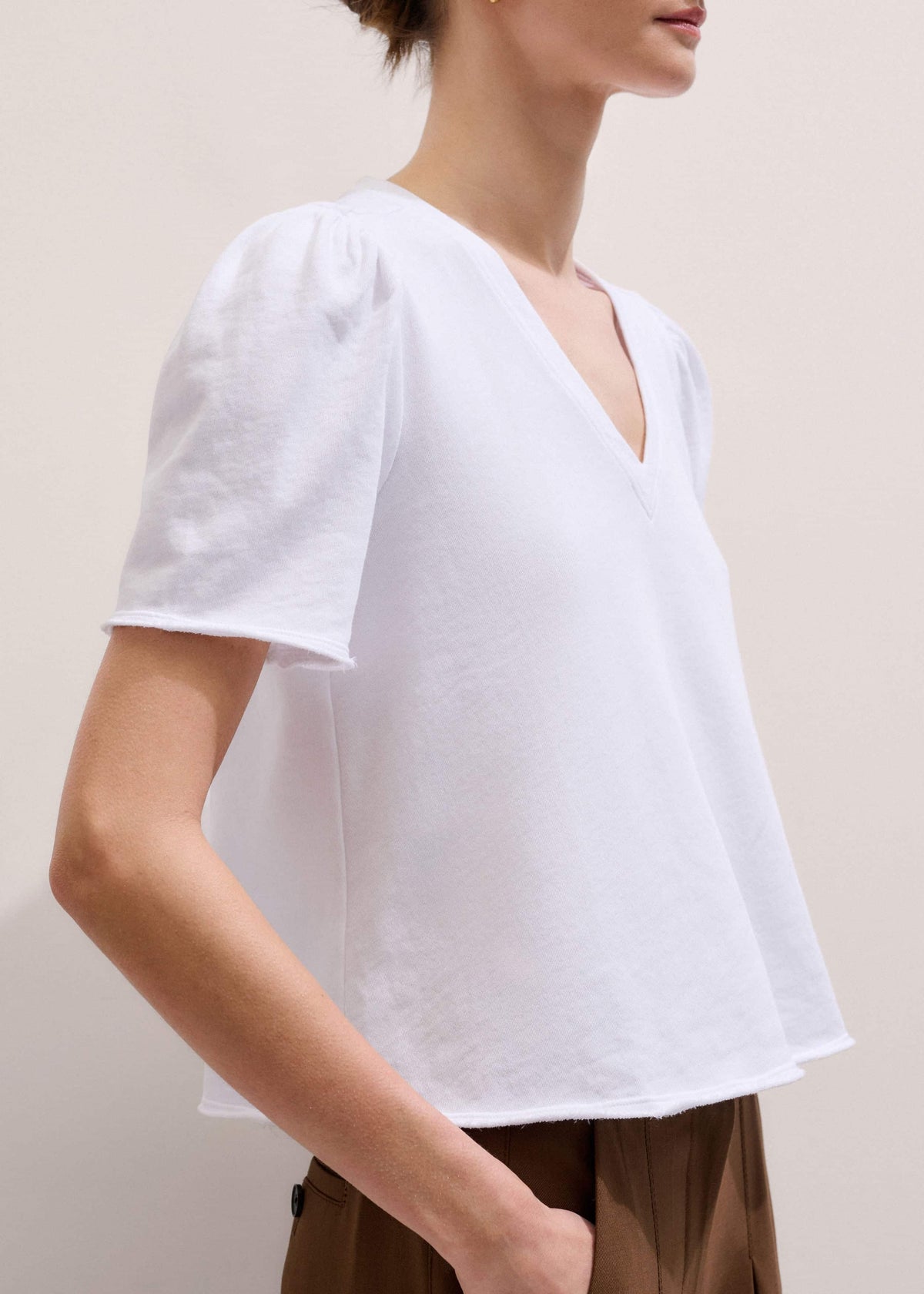 White Raw Edge V-Neck Swing Sweatshirt | ME+EM Clothing