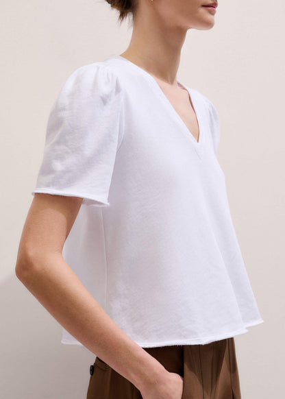 White Raw Edge V-Neck Swing Sweatshirt | ME+EM Clothing