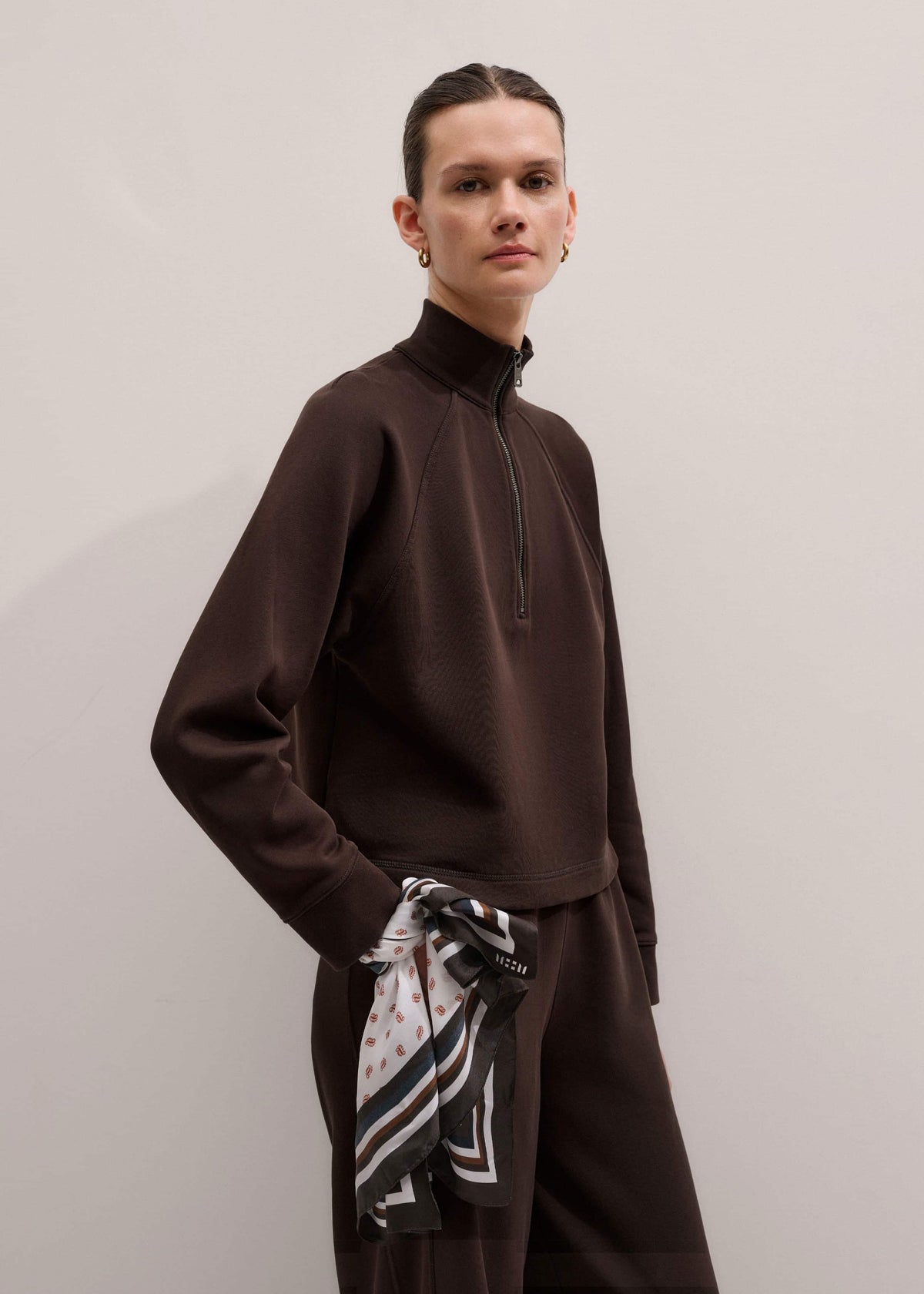 Brown Sweatshirt Cropped Funnel Neck Top | ME+EM Clothing