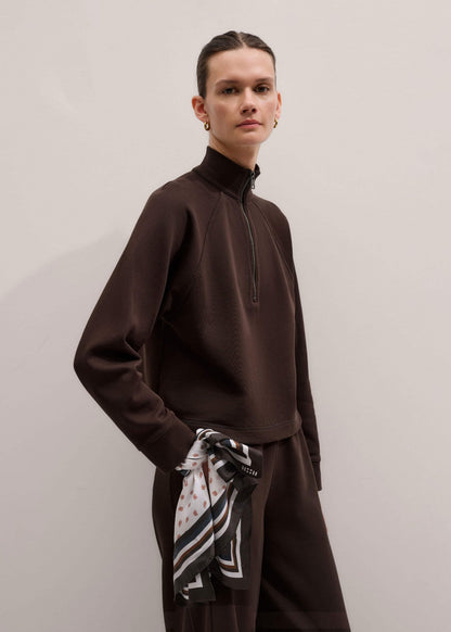 Brown Sweatshirt Cropped Funnel Neck Top | ME+EM Clothing